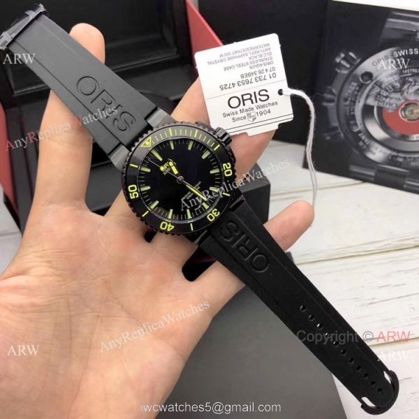 Swiss Fake Oris Aquis 43mm Watch Black and Yellow 5