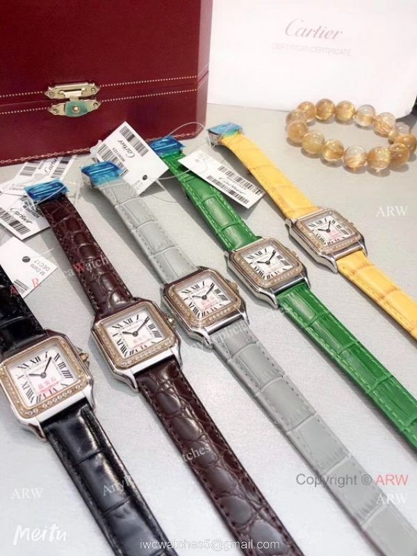 Fake Cartier Panthere de Cartier 27mm Watch 2 Tone Gray Leather Strap 5