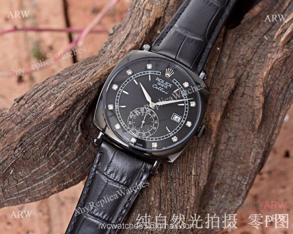 New Copy Rolex Geneve Cellini Black Dial Black Leather Strap Watches 5