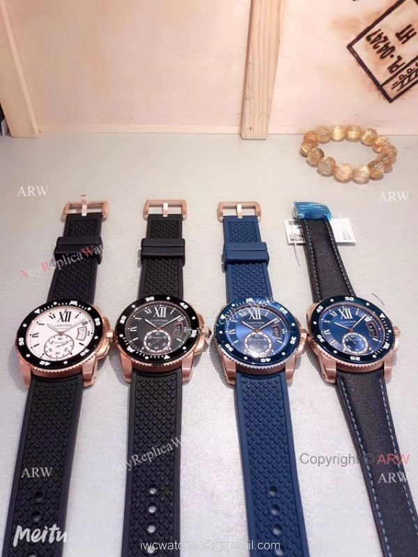 Copy Cartier Calibre De Diver Rose Gold Black Face Watches 5