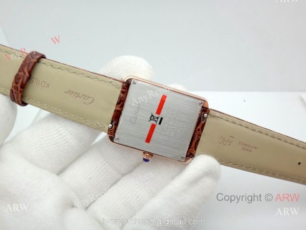 Replica Cartier Tank Solo Rose Gold Brown Leather Strap Watch 27mm 5
