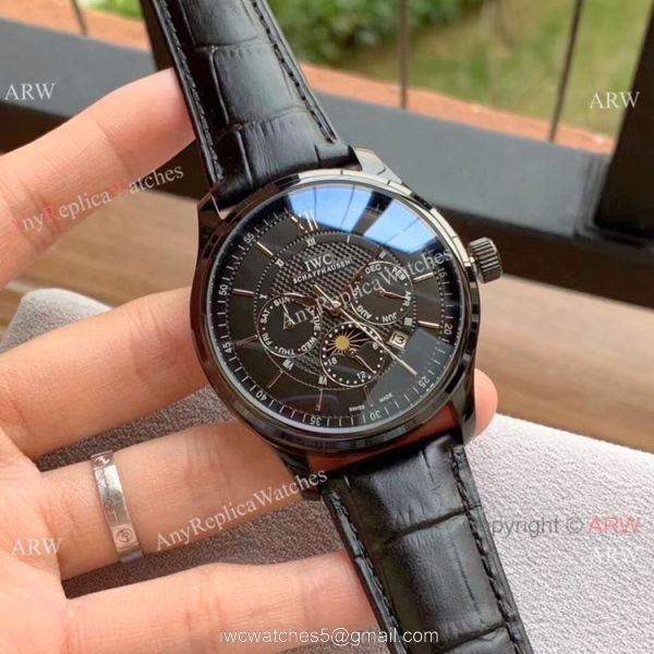 IWC Portugieser Annual Calendar Watches White Dial Black Leather Strap 5