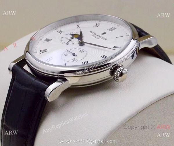 2019 Replica Patek Philippe Moon Phase SS Black Dial Watch 5