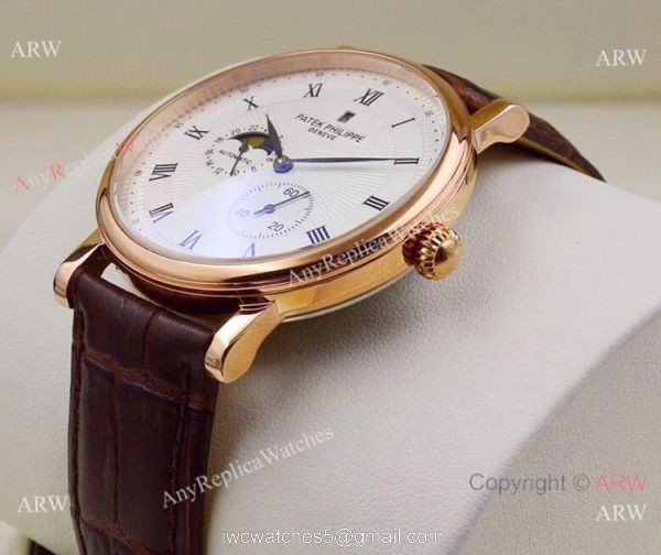 Best Replica Patek Philippe Moonphase Rose Gold White Dial Watch 5