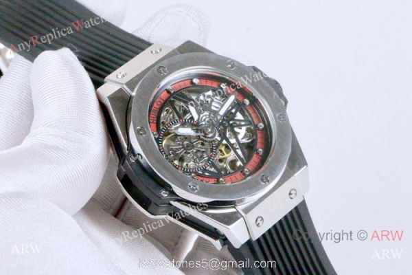 New Fake Hublot Geneve Big Bang Skeleton Watch Red Inner Rubber Strap 5