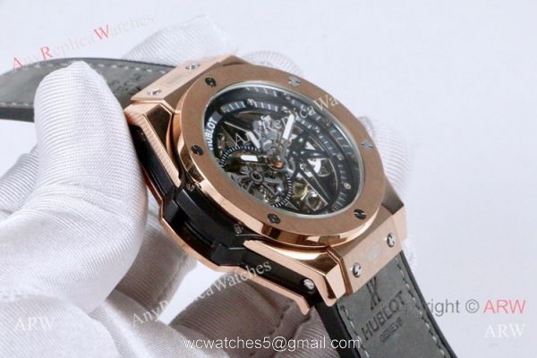 Best Fake Hublot Geneve Big Bang Skeleton Dial Rose Gold Watch 45mm 5