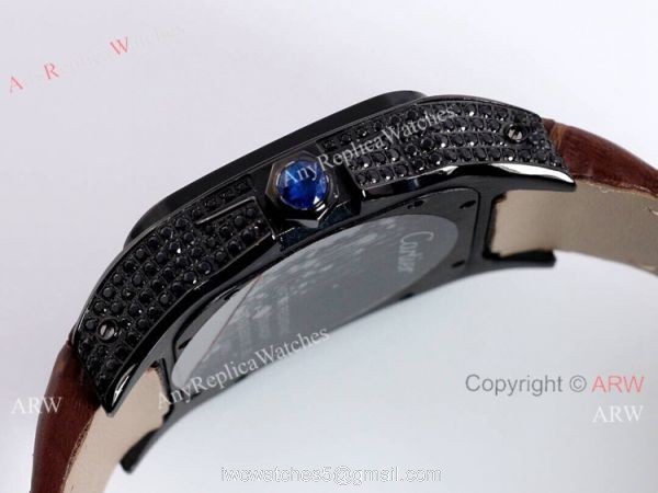 AAA Copy Cartier Santos De Iced Out Brown Dial Automatic Wrist 5