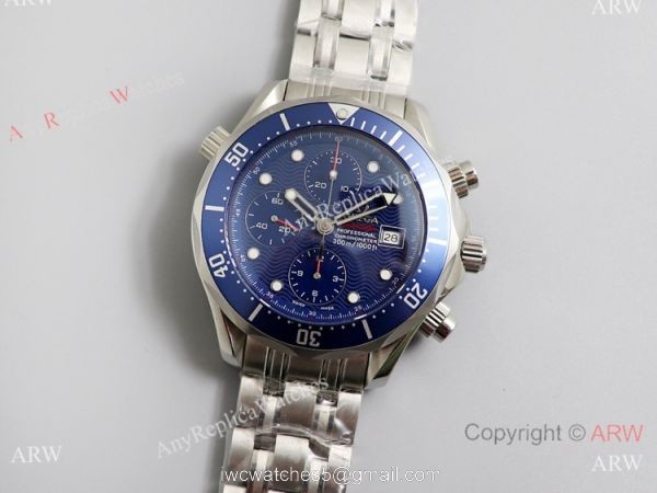 Swiss Omega Diver 300m James Bond Replica Watch SS Blue Wave Dial 5