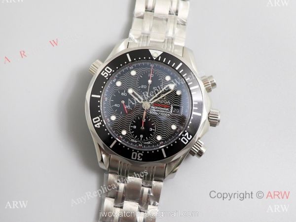 Swiss 7750 Omega Seamaster Diver 300m James Bond Replica Watch SS Black Wave Dial 5