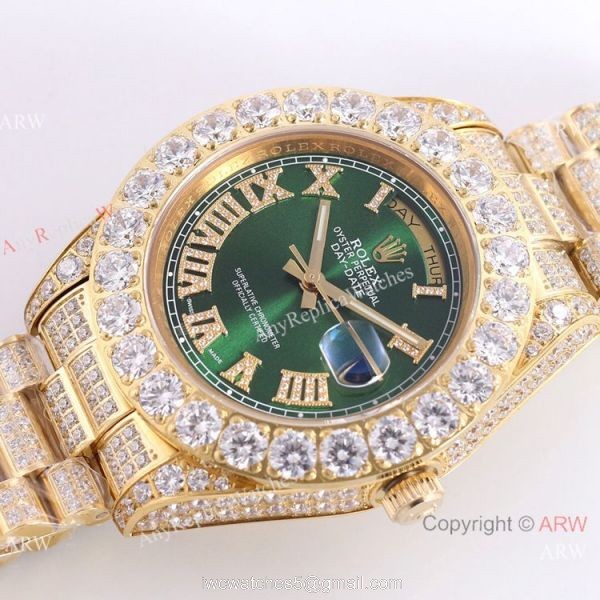 Iced out Gold Rolex Oyster Perpetual Day Date Fake Watches Worldwide Shipping 5