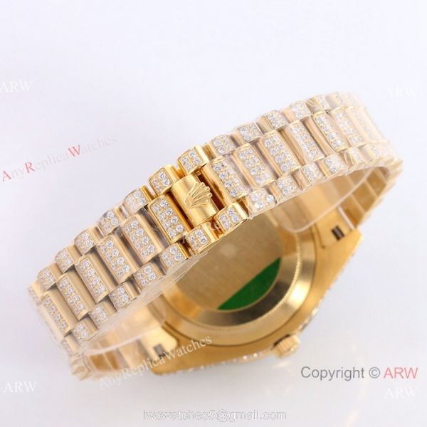 New Rolex Day-Date Gold Iced out Watch 43mm Best Chinese Replica Watches 5