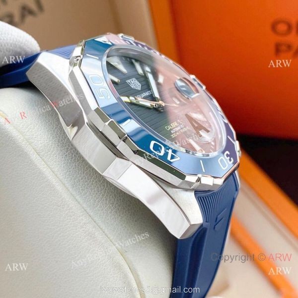 AAA Replica Tag Heuer Aquaracer Calibre 5 Blue Rubber Strap Watches 5