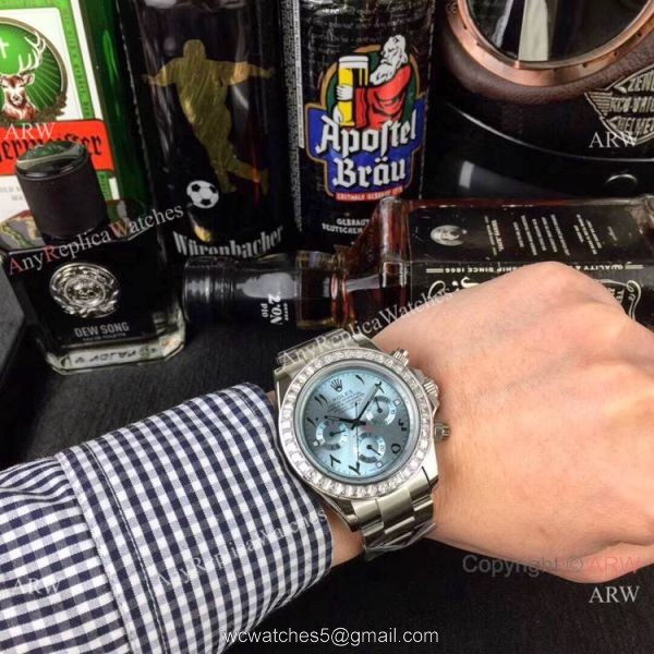 Rolex Daytona Ss Glacier Blue Watch Fake Rolex with Diamond Bezel 5