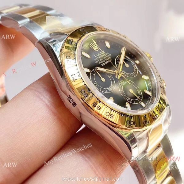 1:1 Best Replica Rolex Daytona 2 Tone Black Dial Watch Noob Factory 904L 4130 5