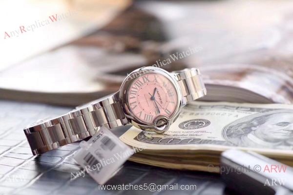 V6 Factory Ballon Bleu Cartier Stainless Steel Pink Face 28mm Watch W6920071 5
