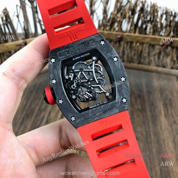Swiss Grade 1 Richard Mille Rm055 Diamond Watch V2 version Red Rubber Strap 5