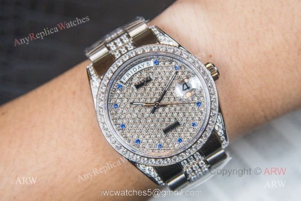 Iced Out Rolex Oyster Perpetual Day Date Fake Watches Swiss 2836-2 5