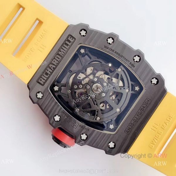 KV Factory New Replica Richard Mille RM035-02 Carbon Watch With Yellow Rubber Strap 5