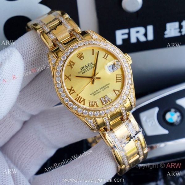 Replica Rolex Datejust Masterpiece Gold Diamond Watches 34mm 5