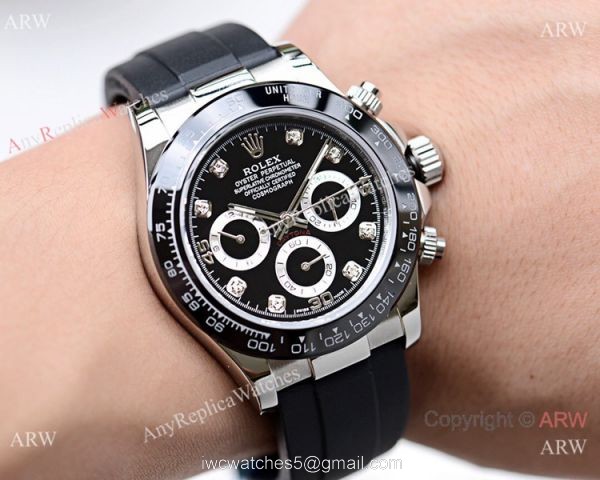 Copy Rolex Daytona Rubber Strap Diamond Markers Watch 40mm 5