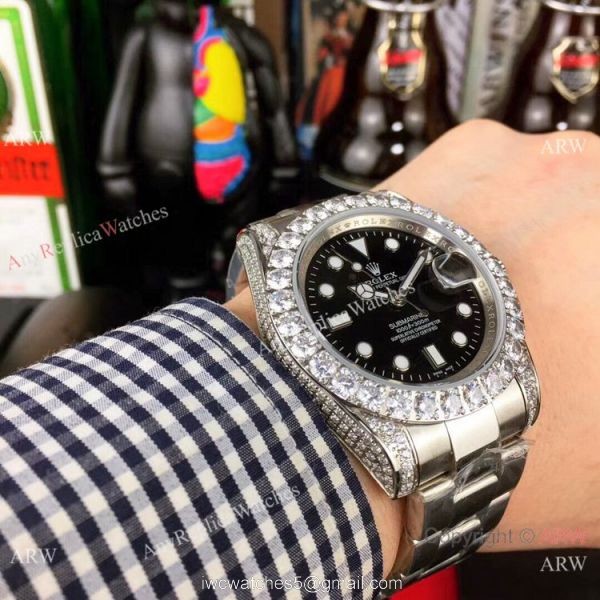 Fake Rolex Blue Face Submariner Date Diamond Bezel Stainless Steel Watches 40mm 5