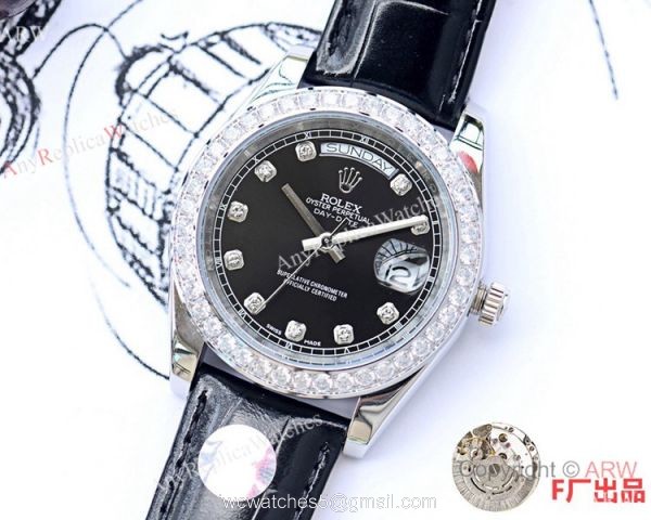 NEW UPGRADED Clone Rolex Day Date ii 41mm Watches Brown Leather Strap 5
