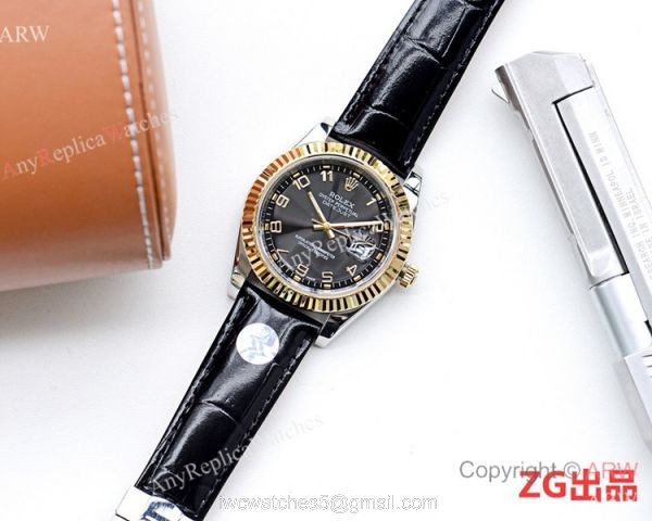 NEW UPGRADED Rolex Datejust II Watches SS Black Leather Strap Gold Bezel 5