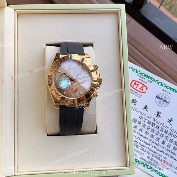 Copy Rolex Daytona Rubber Strap Oysterflex Strap Yellow Gold 43mm 5