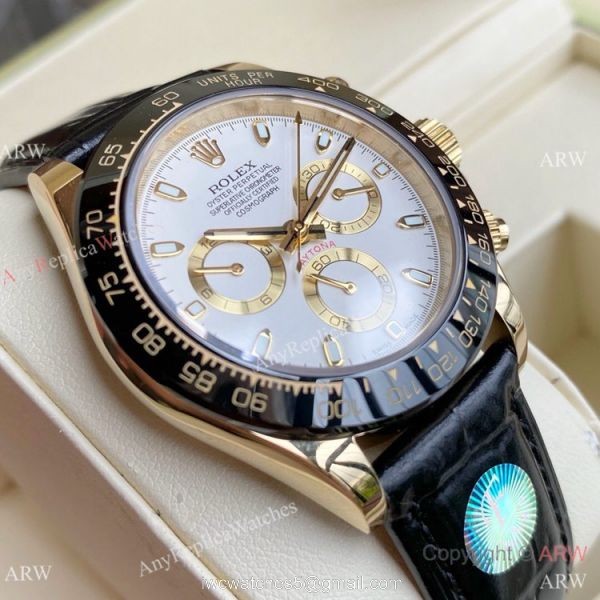 Knock off Rolex Daytona Watch Gold Case Black Ceramic Bezel Men Size 5