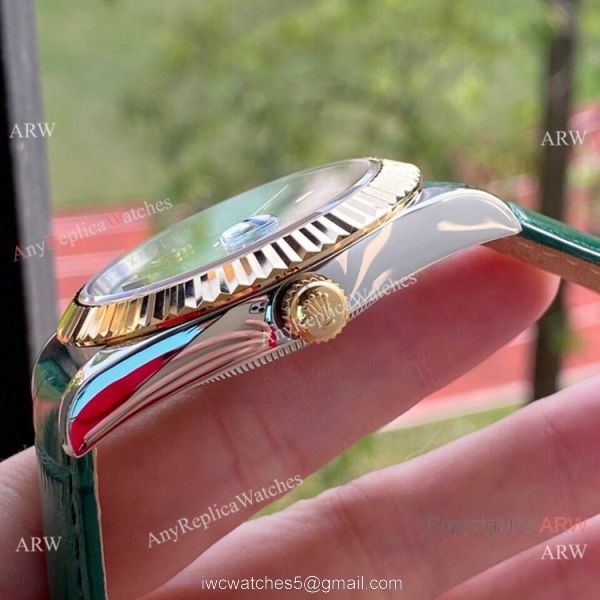 Upgraded Rolex DayDate II Green Dial Leather Strap Watch 41mm 5