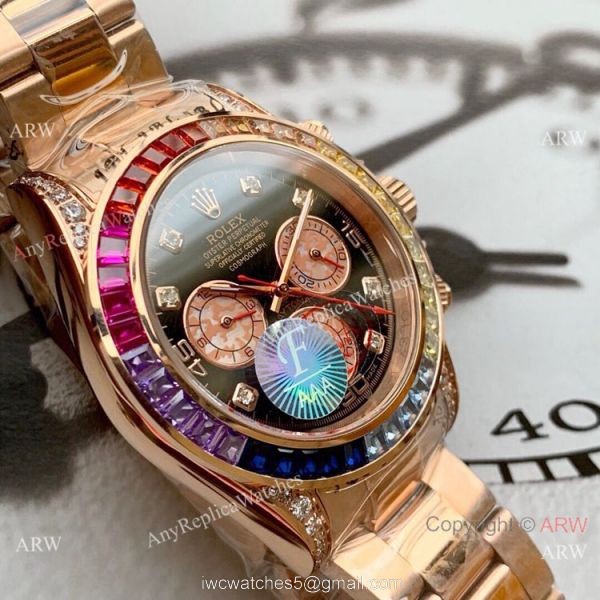 Rolex Rainbow Daytona Watch Yellow Gold Diamonds on lugs Automatic Movement 5