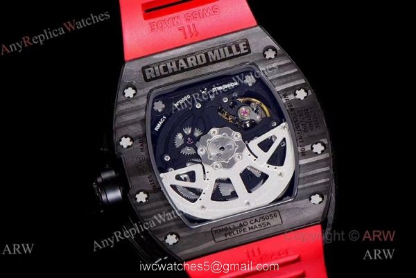 KV Factory Swiss Replica Richard Mille RM 011 Red Rubber Strap Carbon Watch 5