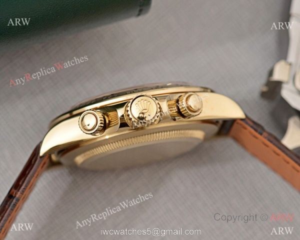 Best Replica Rolex Daytona watch Gold Dial with Diamond Leather Strap 5