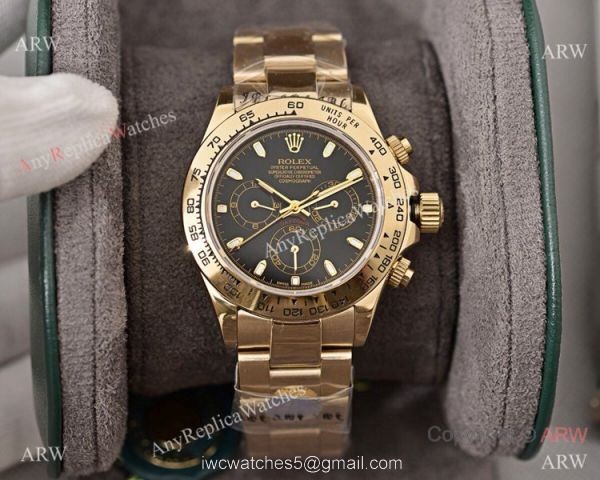 Copy Rolex Daytona Yellow Gold Black Face 40mm Watch High Quality 5