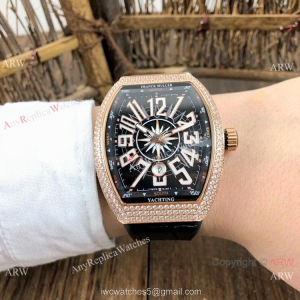Copy Franck Muller Geneve Vanguard Diamond Watch Rose Gold Black Dial 5
