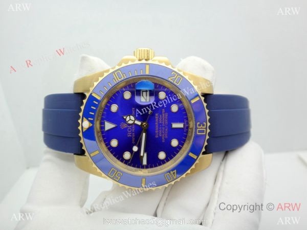 Best Quality Rolex Submariner Blue Oysterflex Rubber Strap Watch 5