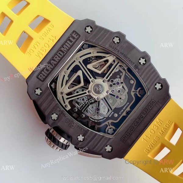 KV Factory V2 Upgraded Carbon Richard Mille RM011 Yellow Rubber Band Replica Watches For Sale 5