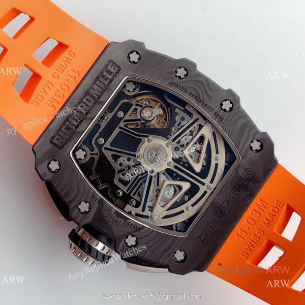 KV Factory V2 Upgraded Knockoff Richard Mille RM011 Orange Rubber Band Carbon Watch 5