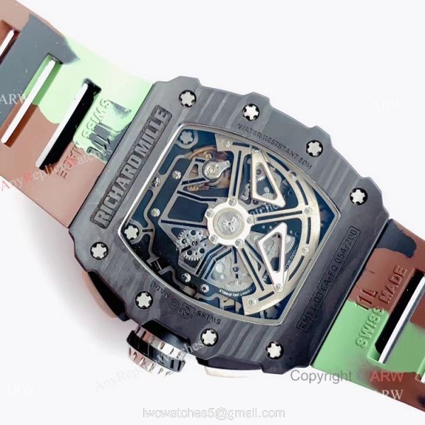 KV Factory V2 Upgraded Replica Richard Mille RM-011 Carbon Watch With Camouflage Richard Mille Strap 5