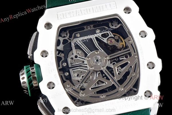 KV Factory Knockoff Richard Mille Green Rubber White Ceramic Replica Watch RM11-03 5