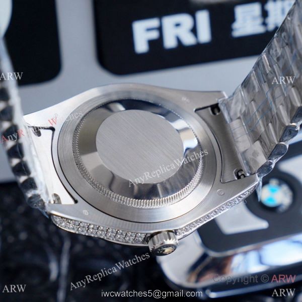 Replica Rolex Day Date II Watches Stainless Steel Iced Out Diamond Case 5