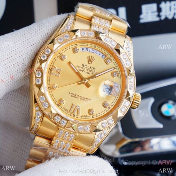 High Quality Rolex Day Date II Gold Iced Out Presidential Watches 41mm 5