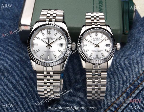 Stainless Steel Silver Dial Oyster Perpetual Datejust Rolex Couple Watches Best Replica 5