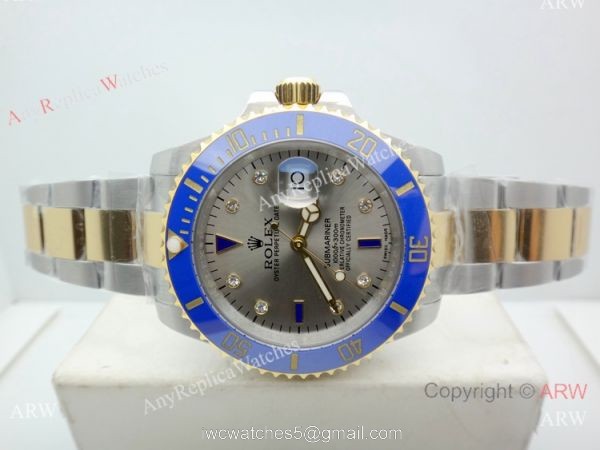Rolex Submariner Two Tone Ceramic Bezel Gray Dial Watch Real Swiss 2836-2 5