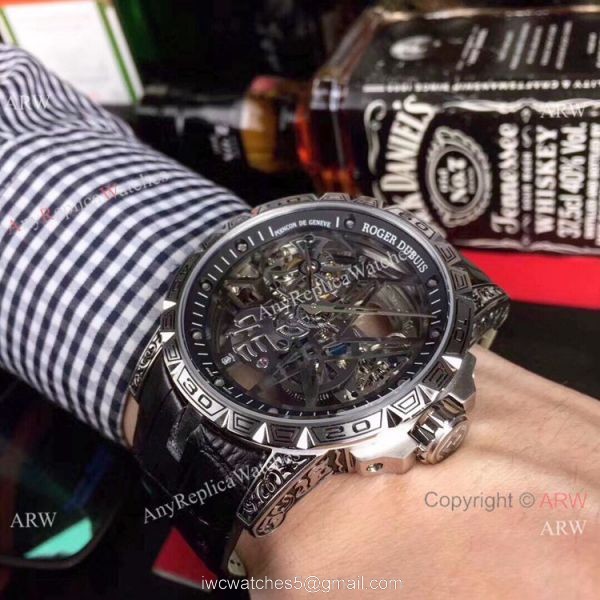 Copy Roger Dubuis Excalibur 46 Tourbillon Watches Rose Gold Tattoo 5