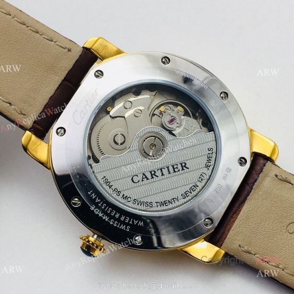 (EGF) New Ronde De Cartier Watch 904L Yellow Gold Diamond Bezel For Men 40mm 5