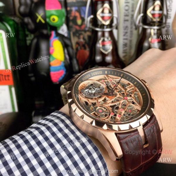 Roger Dubuis Excalibur Spider Men Watches Rose Gold Skeleton Face 5