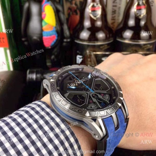 New Replica Roger Dubuis Lamborghini Huracan Watch Titanium Orange Gummy Strap 5