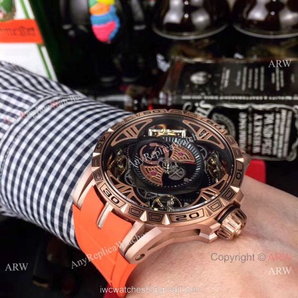 Copy Roger Dubuis Excalibur Quatuor Men Watches Red Rubber Strap Rose Gold Case 5