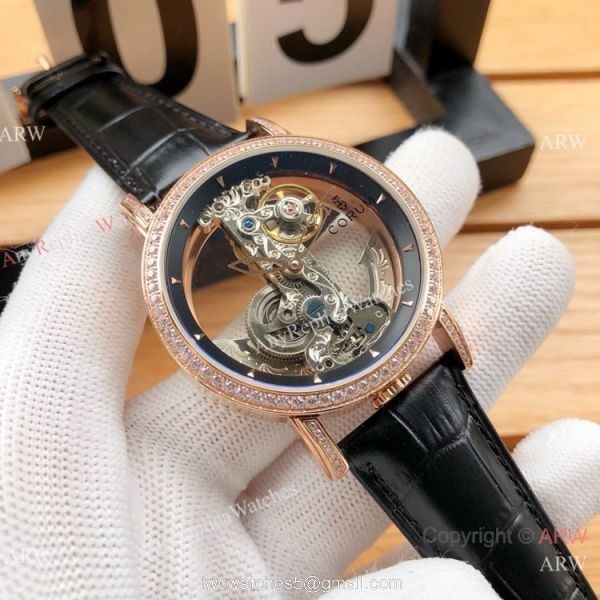 Copy Corum Bridge Transparent Dial Corum Watch Diamond Bezel Rose Gold 5